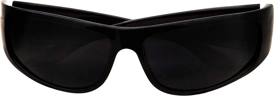 Super Dark Lens Black Sunglasses | Biker Style Rider | Wrap around Frame