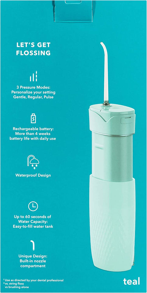 Blast Water Flosser, Cordless, Waterproof, Rechargeable (AU Charging Plug), Home and Travel Friendly, Teal, Gentle on Gums, 3 Pressure Modes, Easy to Clean Tank
