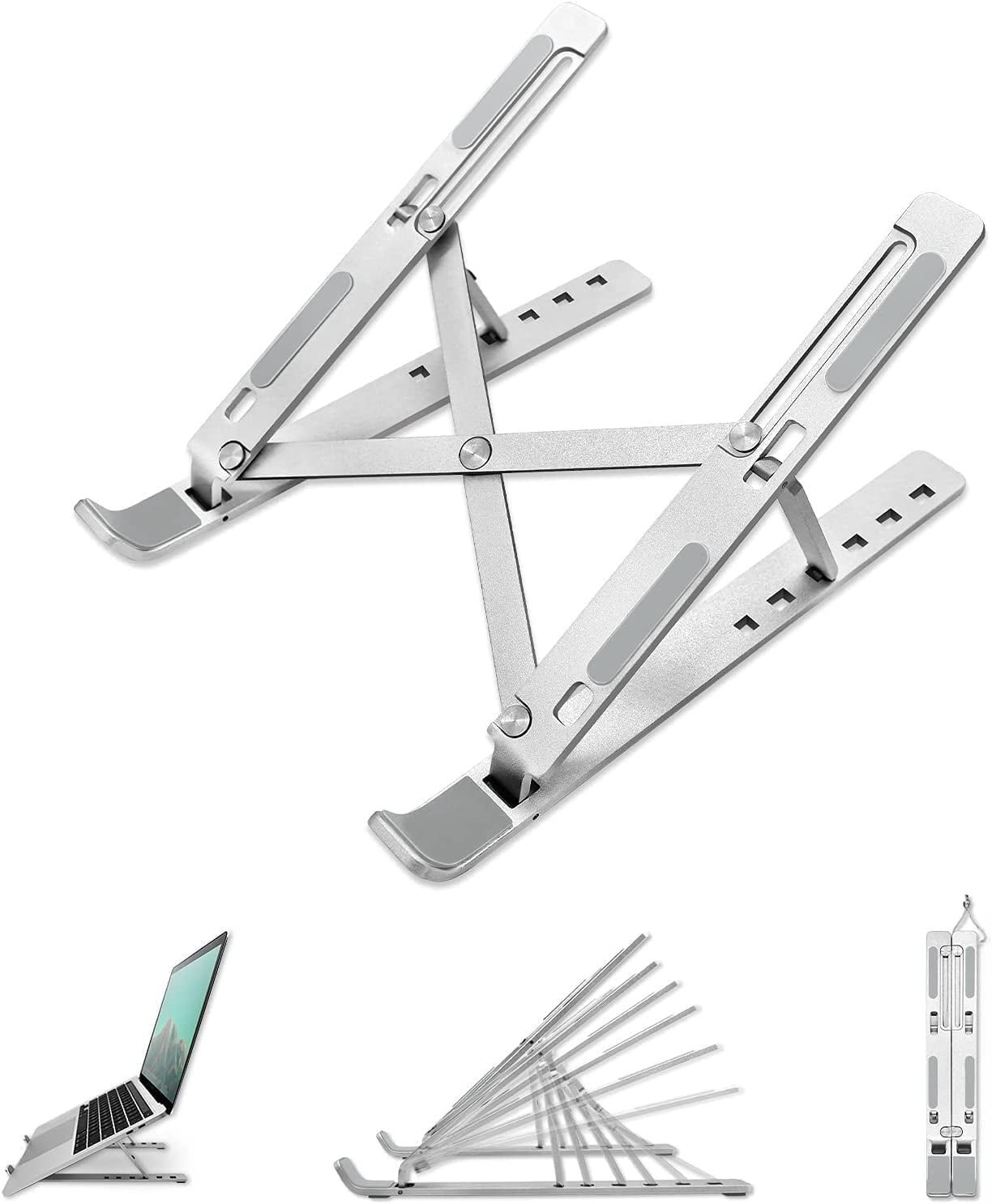 Laptop Stand for Desk, Aluminum Portable Computer Stand Holder, Ergonomic Aluminum Laptop Mount Stand Compatible with Macbook, Dell, Lenovo More 10-15.6'' Laptops (Silver)
