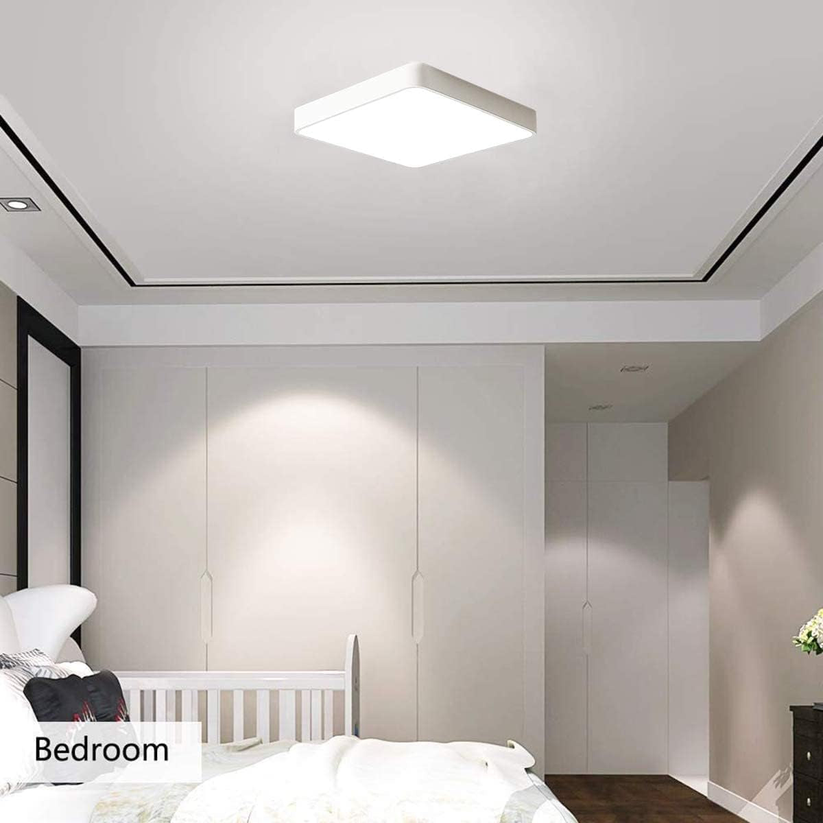 LED Flush Mount Ceiling Light,12-Inch 24W Equivalen Ceiling Lamp Square,6500K Cool White Lighting Fixture for Living Room/Kitchen/Bedroom/Dining Room,White