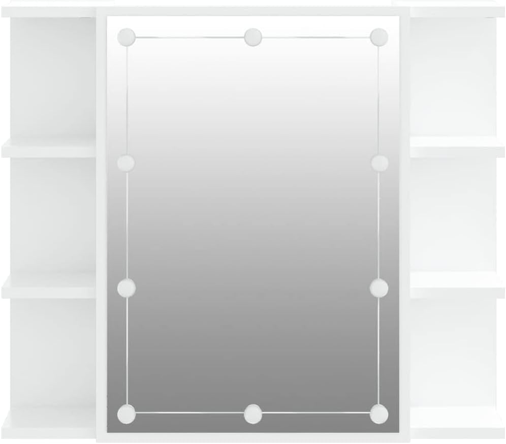 Mirror Cabinet with LED Bathroom Vanity Unit Wall-Mounted Make up Cosmetic Jewellery Dressing Mirror with Storage Shelf White