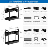 2 Pack under Sink Organizers and Storage, 2 Tier Kitchen Cabinet Organizer with Cups and Hooks, Desktop Kitchen Organization, Black Multi-Purpose Bathroom under Sink Shelf Organizer Basket