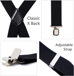 50Mm Extra Wide Heavy Duty 4 Buckles Stripe X Back Durable Elastic Adjustable Suspenders Strong Metal Clips Heavy Duty Men Braces