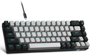 Portable 60% Mechanical Gaming Keyboard,  Mk-Box LED Backlit Compact 68 Keys Mini Wired Office Keyboard with Blue Switch for Windows Laptop PC Mac - Grey/Black