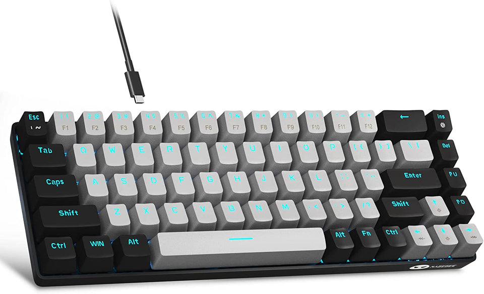 Portable 60% Mechanical Gaming Keyboard,  Mk-Box LED Backlit Compact 68 Keys Mini Wired Office Keyboard with Blue Switch for Windows Laptop PC Mac - Grey/Black