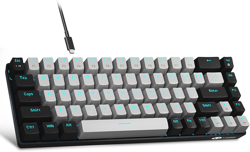 Portable 60% Mechanical Gaming Keyboard,  Mk-Box LED Backlit Compact 68 Keys Mini Wired Office Keyboard with Blue Switch for Windows Laptop PC Mac - Grey/Black