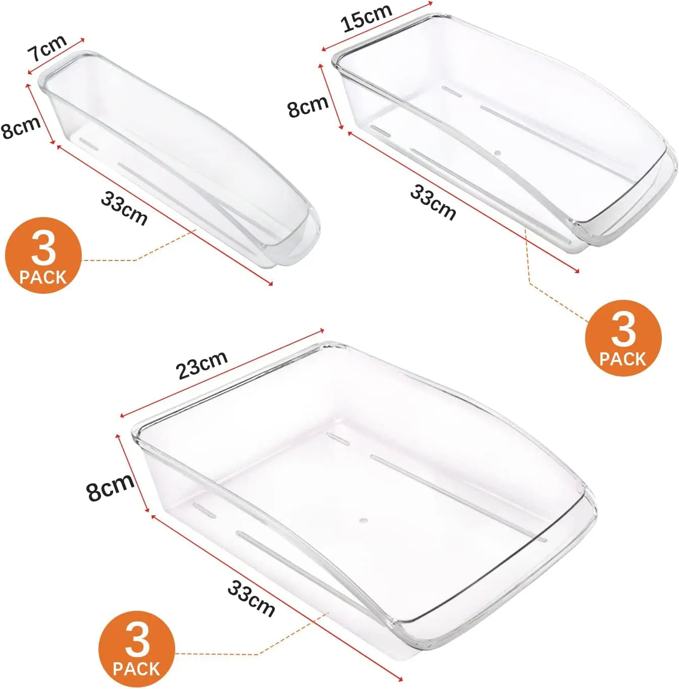 Refrigerator Organizer Bins, Set of 9 Clear Plastic Fridge Storage Containers for Freezer Kitchen Countertops Pantry Organization, BPA Free