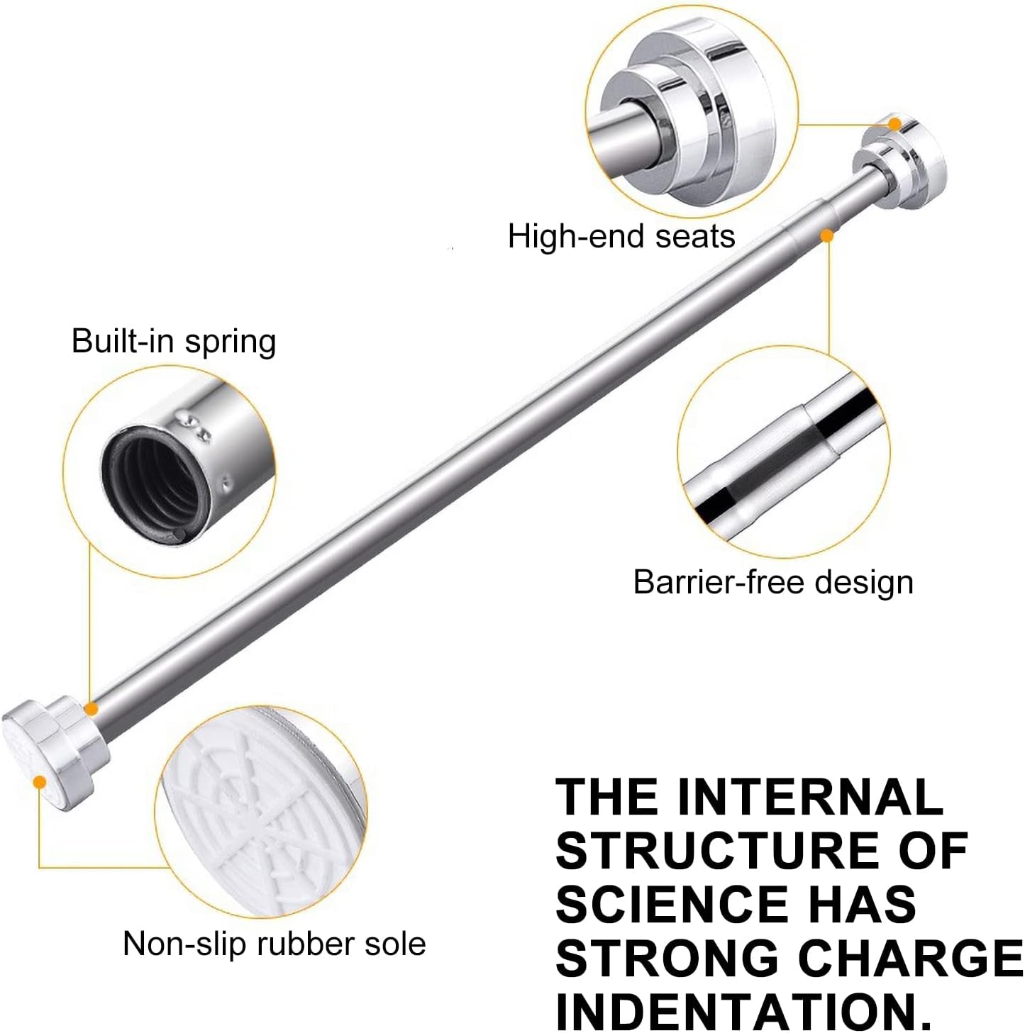 Shower Curtain Rod，Tension Curtain Rod,Stainless Steel Shower Curtain Telescopic Rod, Exemption of Punching Clothes, Wardrobe Rods, Bathroom Kitchen Balcony (60Cm)