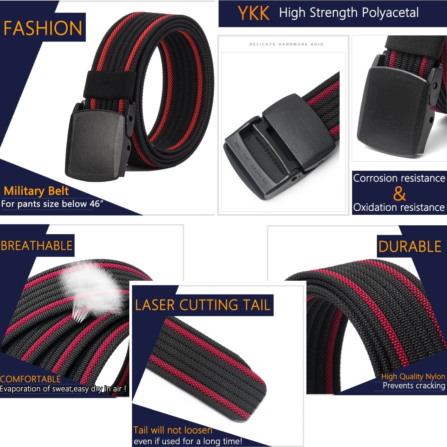 Men'S Nylon Belt, Military Tactical Belt with YKK Plastic Buckle, Durable Breathable Canvas Belt for Work Outdoor Cycling Hiking Skiing,Adjustable for Pants Size below 46Inches[53"Long1.5"Wide]