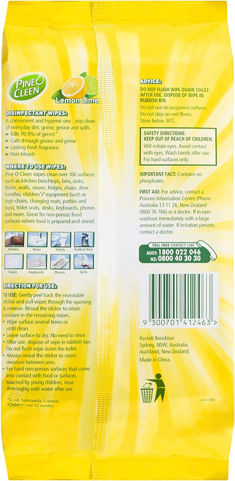 Antibacterial Disinfectant Wipes, Lemon and Lime, 540 Wipes