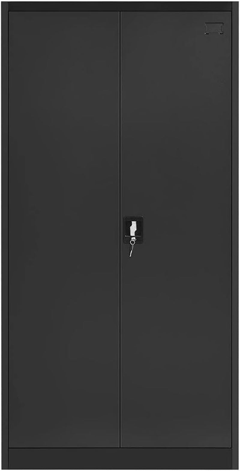 Locker Cabinet Steel Filing Cabinet 185Cm Lockable File Storage Cupboard 2 Door 4 Shelves Office Home Stationary Black