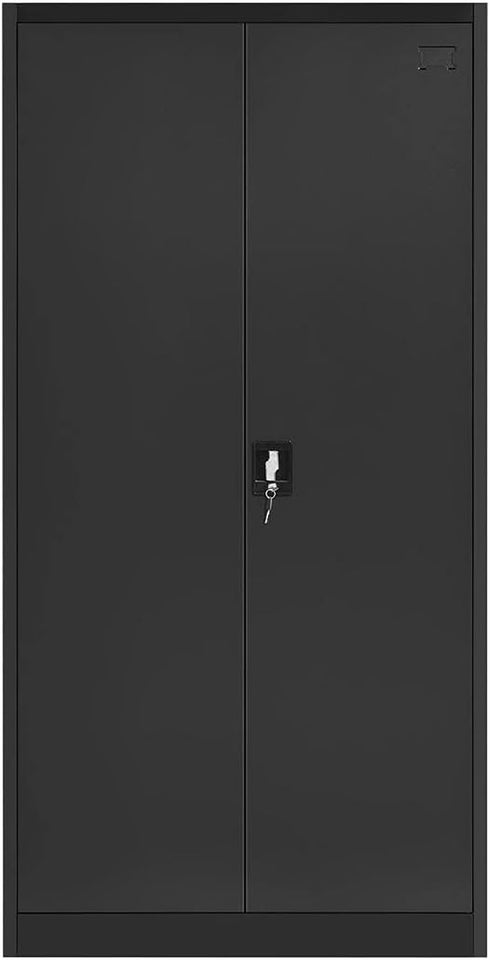 Locker Cabinet Steel Filing Cabinet 185Cm Lockable File Storage Cupboard 2 Door 4 Shelves Office Home Stationary Black