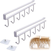 Load image into Gallery viewer, 2Pack under Cabinet 6-Mug Hooks under Shelf, Multi-Function Cup Mug Holder for Kitchen under the Closet Hanging Organizer Hooks, Kitchen Storage Rack Hooks Utensil for Mug Cabinet Shelves White
