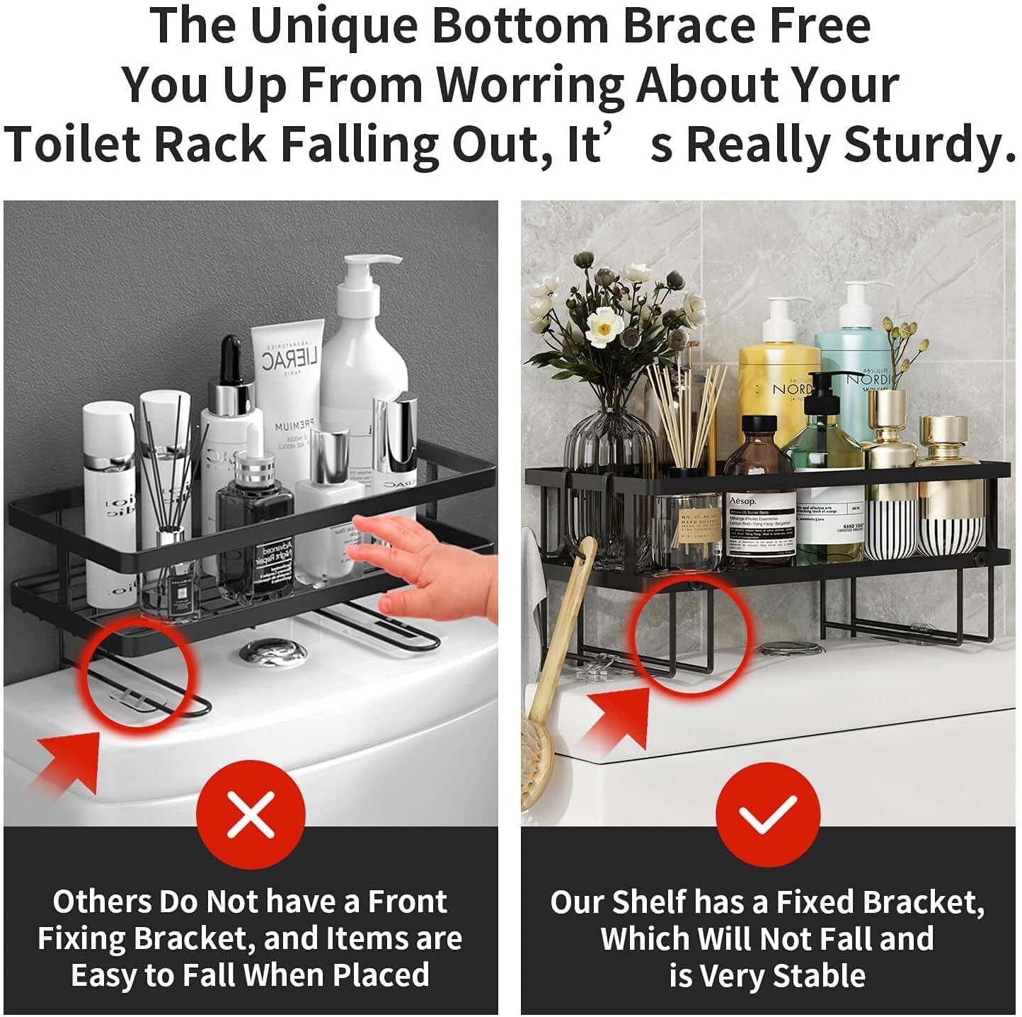 Over the Toilet Storage,  Bathroom Organizer Shelves, Multifunctional Toilet Rack,No Drilling Space Saver with Wall Mounting Design (Black)
