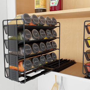 Pull Out Spice Rack Organizer with 20 Jars,Kitchen Organizers Storage for Cabinet, Slide Out Seasoning Kitchen Organizer, 13.5Cm Wide Spice Jars Shelf, 801 Labels and Chalk Marker(Right Facing)