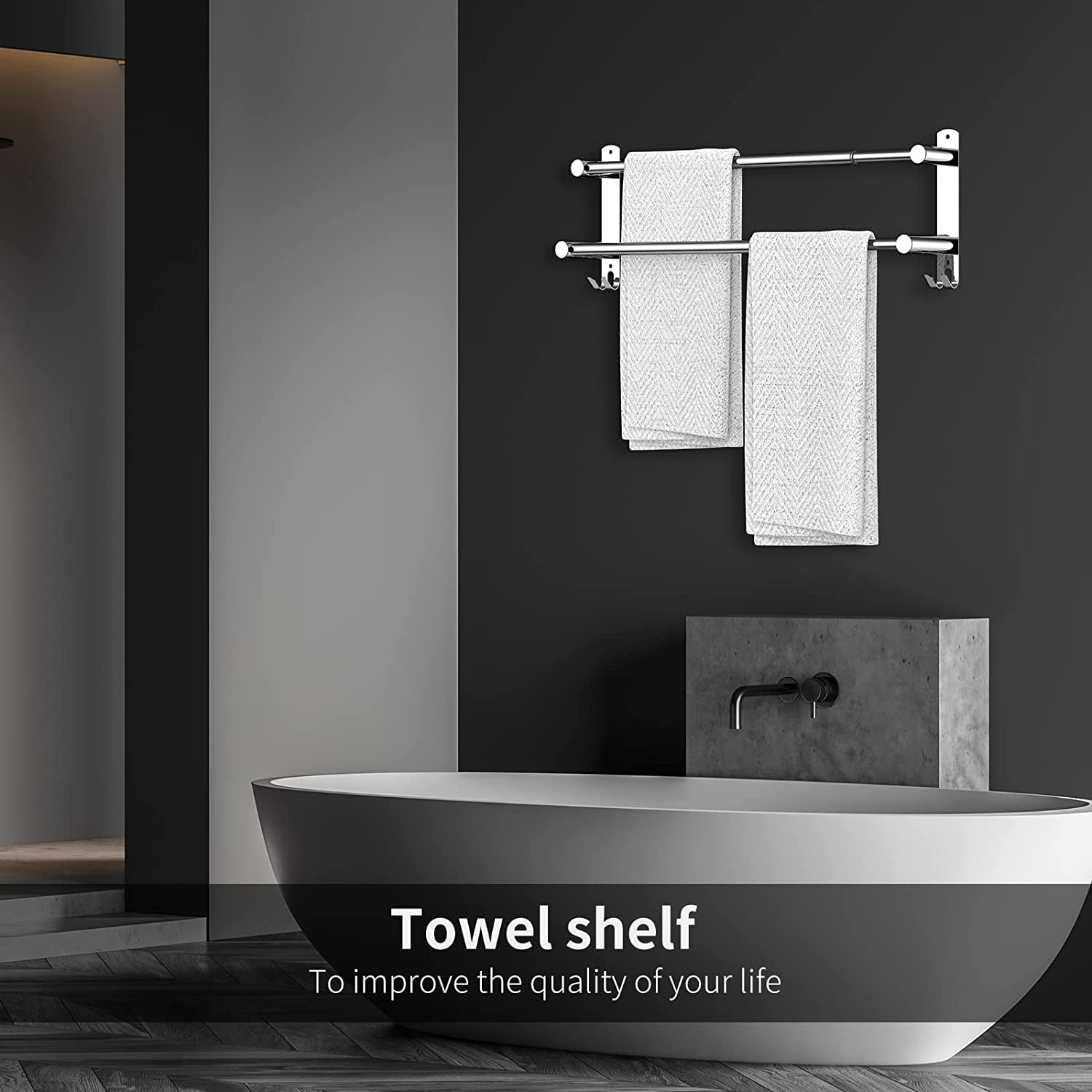 Stretchable 45-75 Cm(17-30 Inches) Towel Bar for Bathroom Kitchen Hand Towel Holder Dish Cloths Hanger SUS304 Stainless Steel RUSTPROOF Wall Mount No Drill Sdjustable (Two BAR)