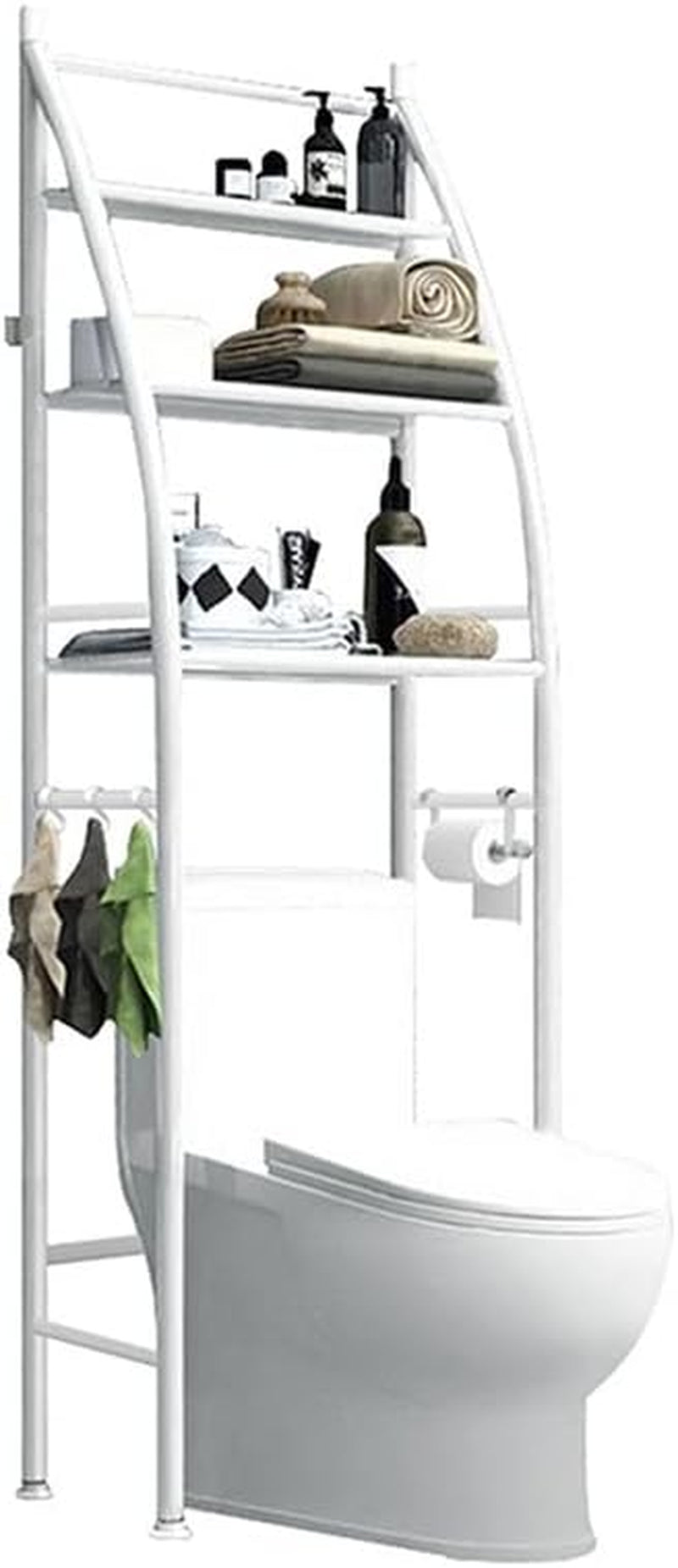 Toilet Storage Rack, 3-Tier over Toilet Storage Rack Shelf Organizer Spacesaver with Paper Holder Towel Hook for Bathroom(White)