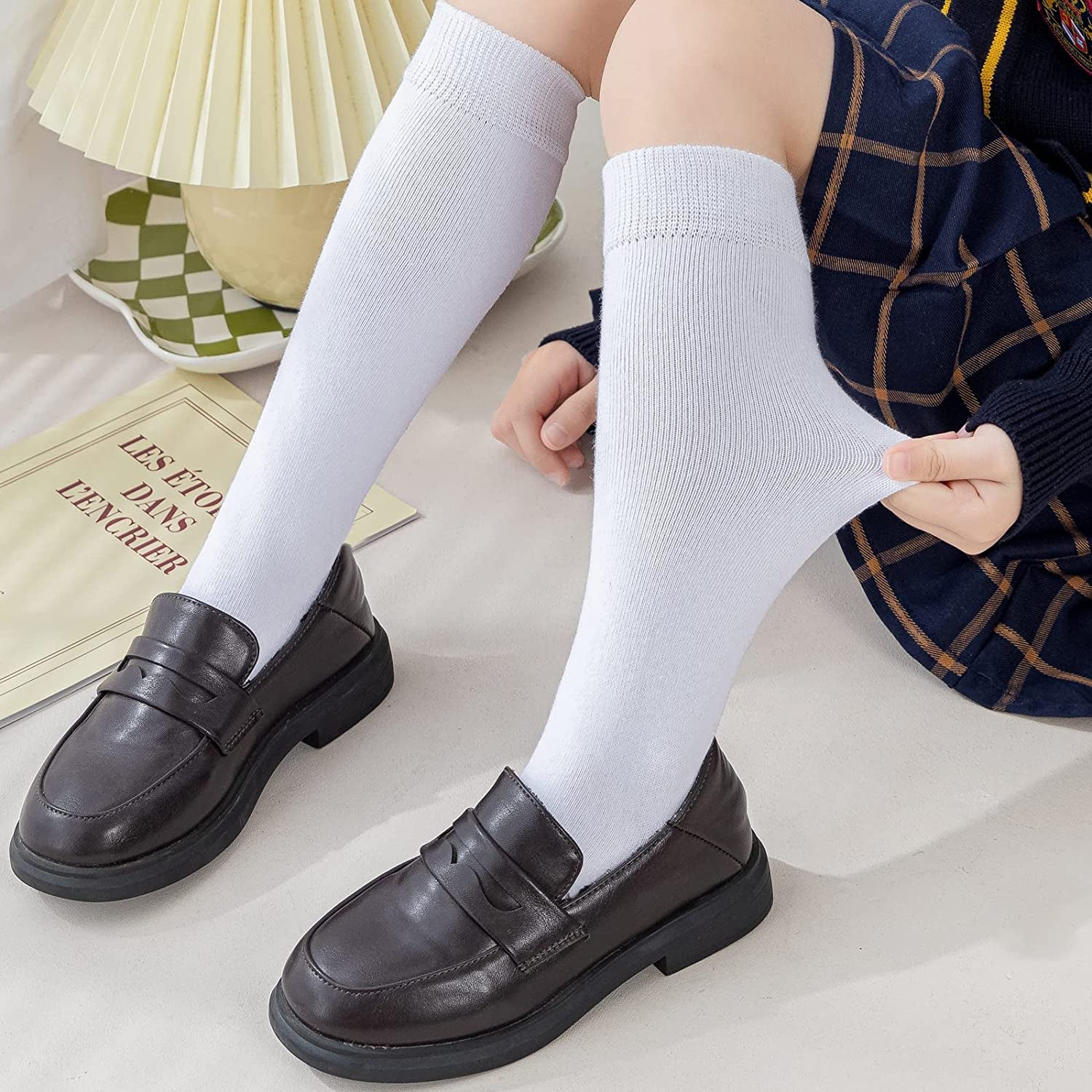 Girls Knee High Socks/Cable Knit/Ribbed School Uniform Socks 3/6 Pack Seamless Tube Socks Unisex Kids Soccer Socks 3-14 Years