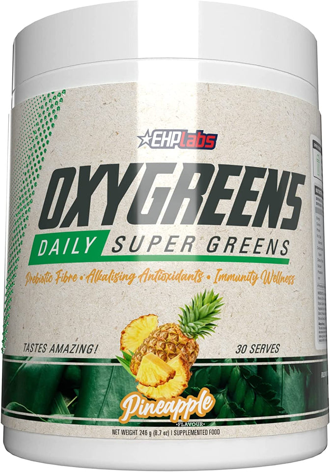 Ehplabs Oxygreens Daily Super Greens Powder - Green Superfood, Spirulina Herbal Supplement with Prebiotic Fibre, Alkalizing Antioxidants & Immunity Wellness, 30 Serves (Pineapple)