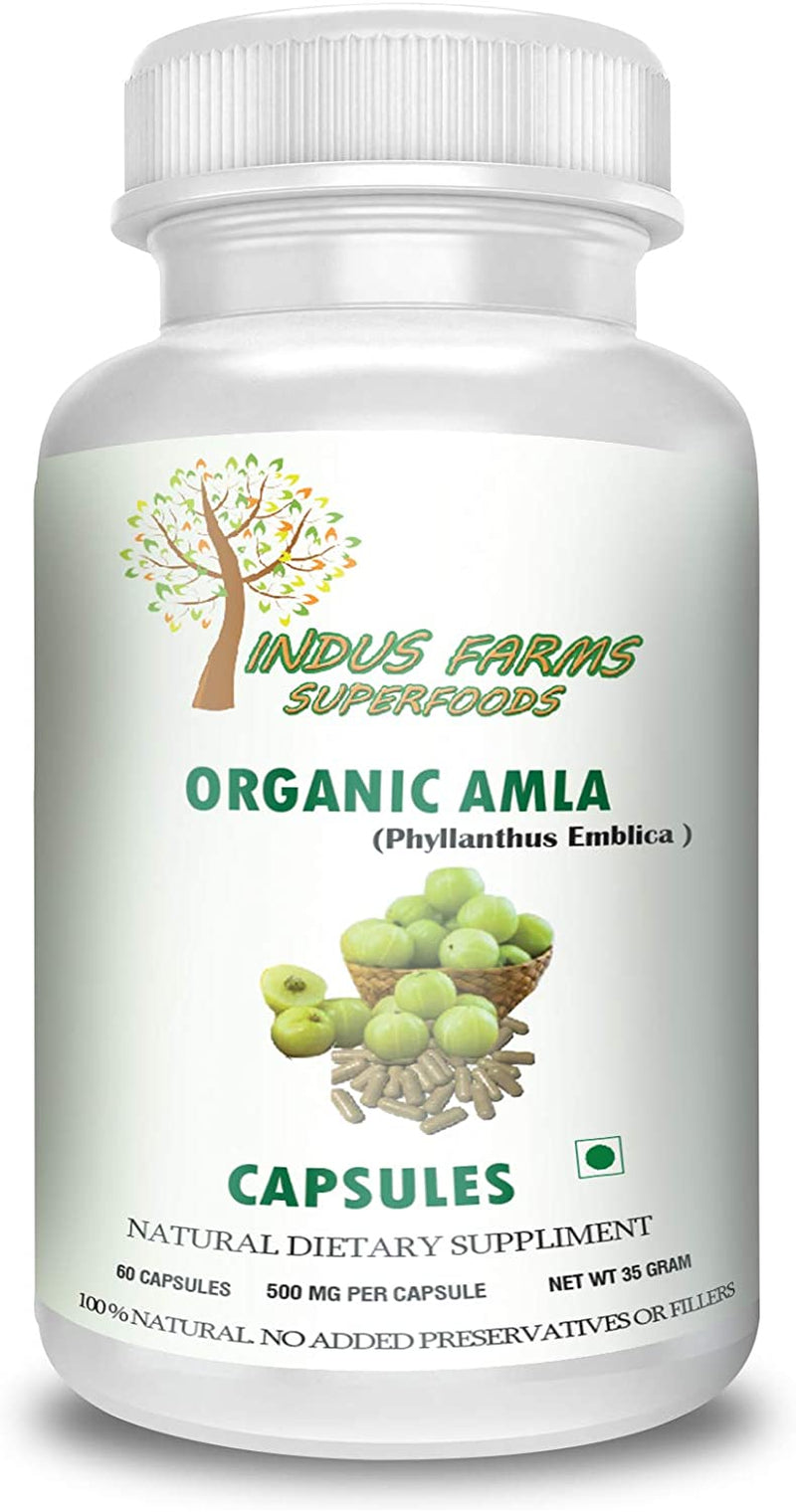 Amla Powder Organic Veggie Capsules Indian Gooseberry Herbal Dietary Supplement Hair Growth Skin Care Boosts Immunity 60 Caps 500 Mg Each