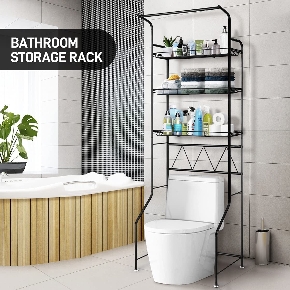 3-Tier over Toilet Washing Machine Shelf Steel Freestanding Bathroom Rack Laundry Shelf Storage Organizer
