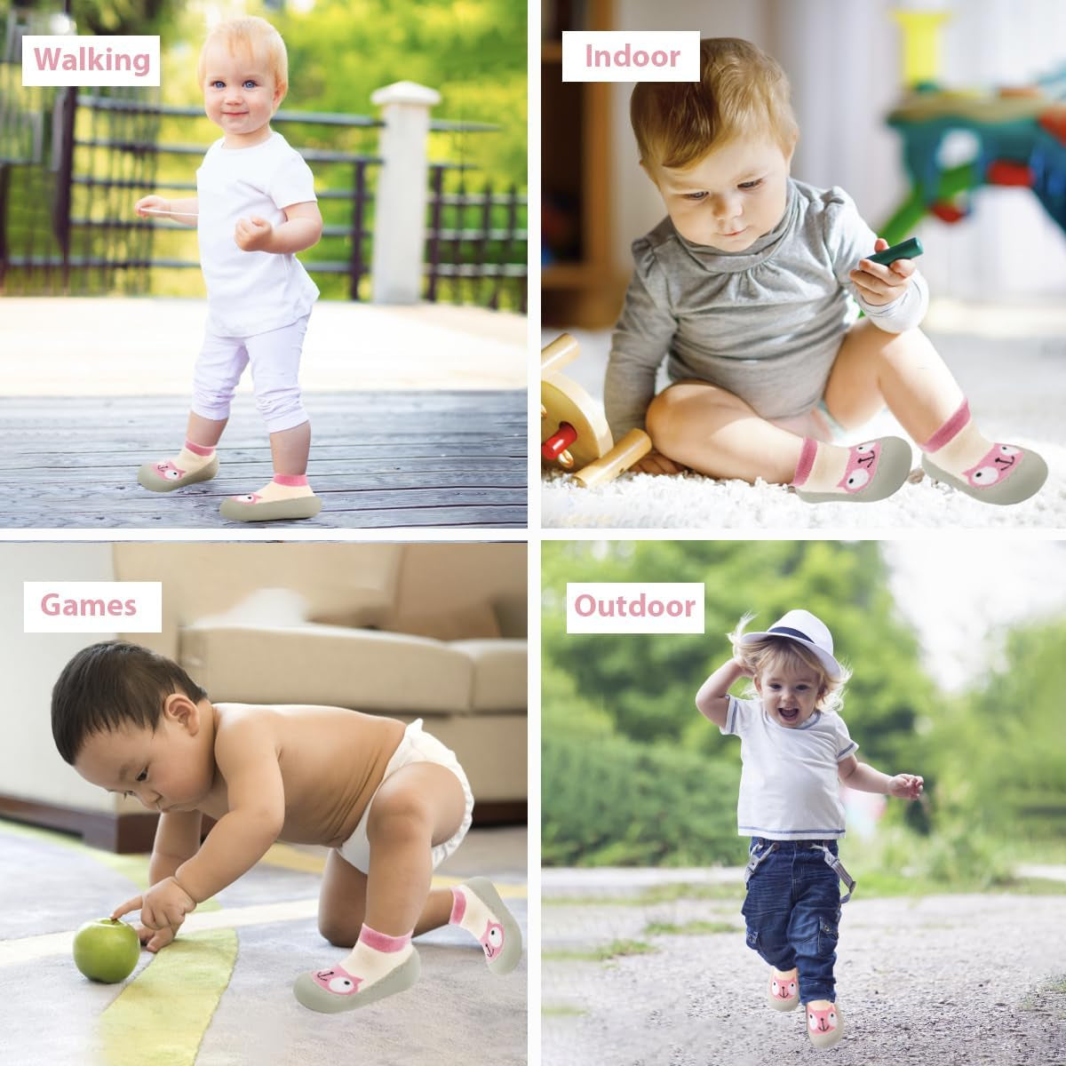 Non-Slip Baby Toddler Sock Shoes, Ultra-Lightweight Cotton Baby First Walking Shoes Slipper Shoes with Soft Rubber Sole Unisex Non-Skid Indoor Outdoor Floor Slipper Kid Girls Boys Socks Boots