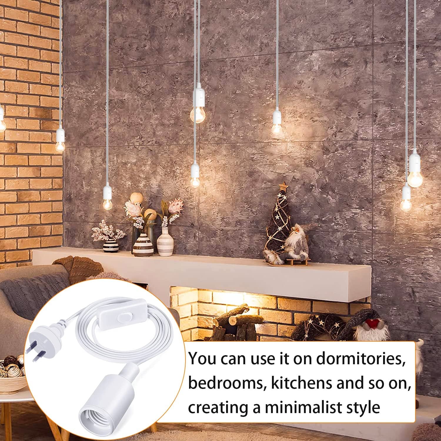 2Pcs E27 Cable Cord with On/Off Switch, E27 Lamp Base Holder Socket AC AU Power Plug, 1.8M White Extension Lights Lamp Bulb Cord for Bedroom Kitchen Plant Growth DIY Hanging Lanterns Pendant Light