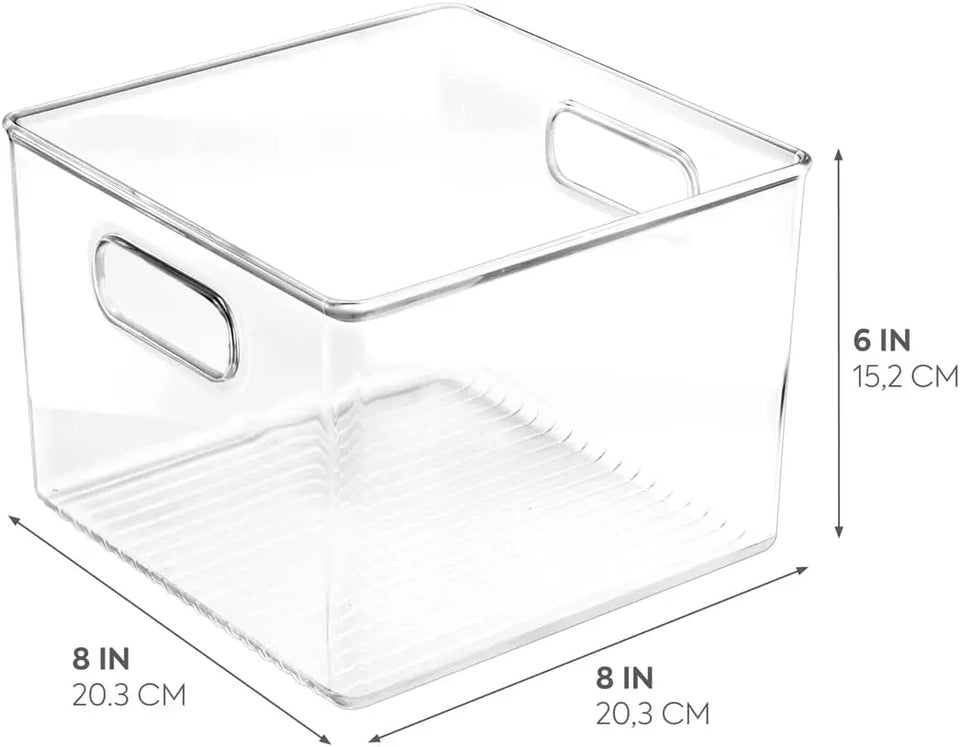 Kitchen Pantry and Cabinet Storage and Organization Bin, 8-Inch by 8-Inch by 6-Inch, Clear