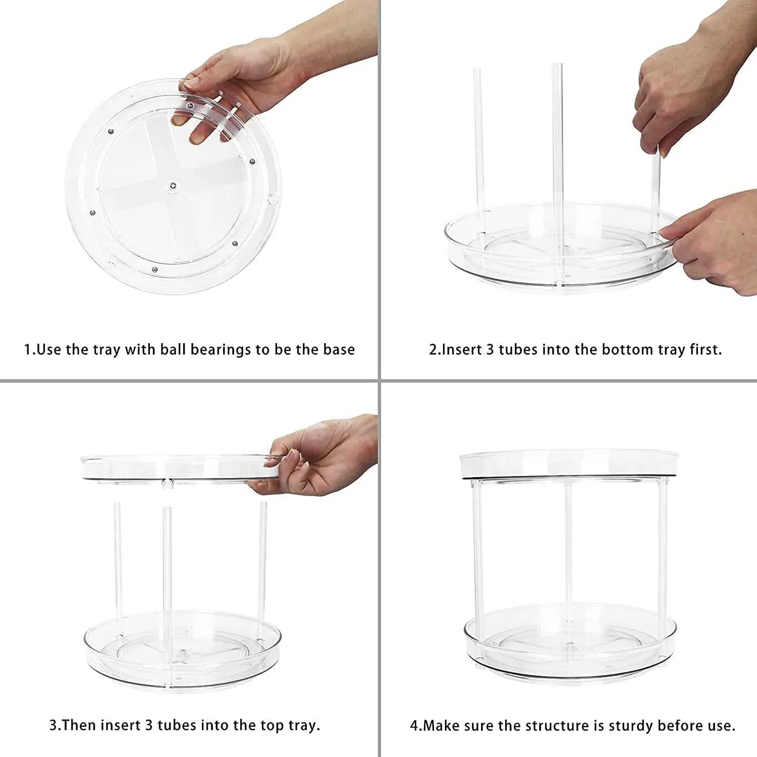 2 Tier Lazy Susan Turntable Cabinet Organizer Spice Storage Rack, Rotating Kitchen Cupboard Organiser, Storage Rack for Kitchen, Fridge and Bathroom, Makeup Holder Cosmetic Storage Rack Clear