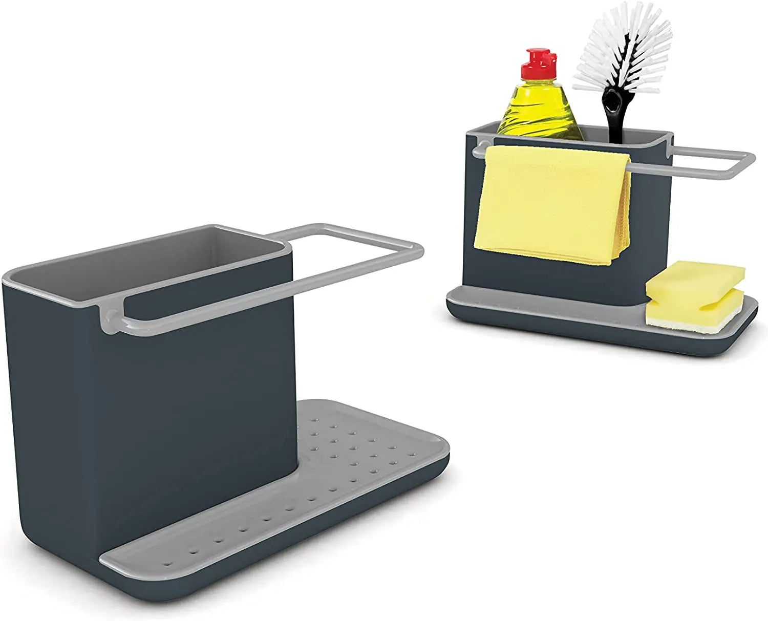 Caddy Kitchen Sink Area Organiser with Sponge Holder and Cloth Hanger – Grey