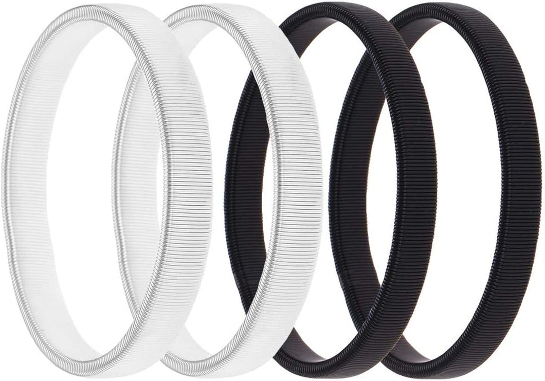 2 Pairs of Shirt Sleeve Holders Garters Elastic Metal Armbands for Fixing Long Sleeves - Black and Silver, Black Silver, Medium