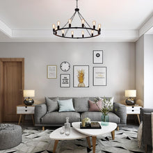 Load image into Gallery viewer, Pendant Light Modern Farmhouse Chandelier Rustic Metal Wagon Wheel Lighting Black 12 Lights
