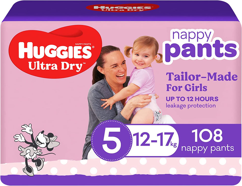 Ultra Dry Nappy Pants Girls Size 5 (12-17Kg) 108 Count (2 X 54 Pack) - Packaging May Vary
