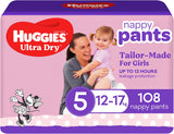 Ultra Dry Nappy Pants Girls Size 5 (12-17Kg) 108 Count (2 X 54 Pack) - Packaging May Vary