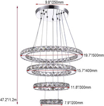 Load image into Gallery viewer, LED Modern Crystal Chandeliers 3 Colors Dimmable Remote K9 Crystal Flush Mount Ceiling Light Fixture 4 Rings Pendant Light Fixture for Bedroom Living Room Dining Room Kitchen Entryway
