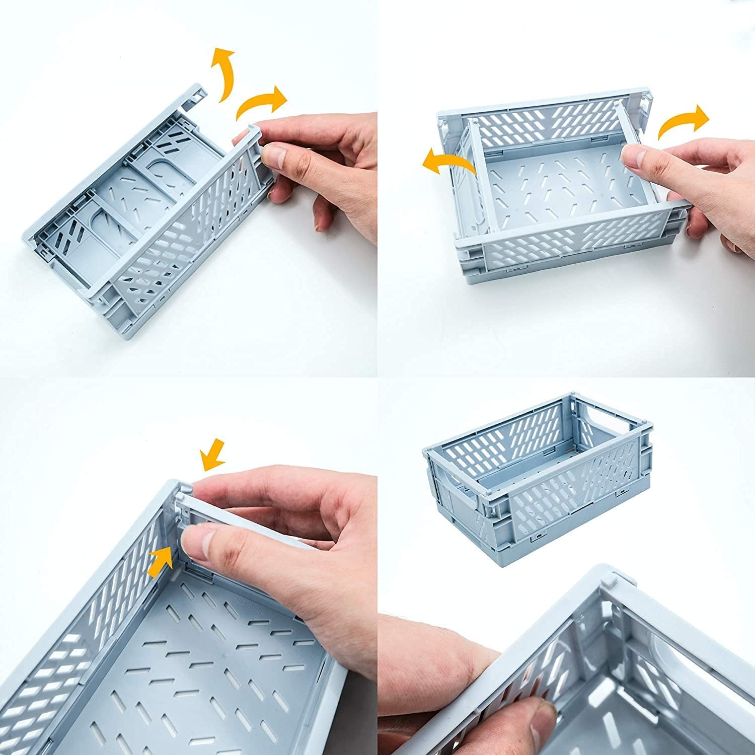 Mini Baskets Plastic for Shelf Home Kitchen Storage Bin Organizer,Stacking Folding Storage Baskets for Classroom Bedroom Bathroom Office 4-Pack