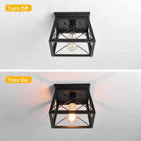 Farmhouse Flush Mount Ceiling Lights Fixtures,Kitchen Close to Ceiling Lamp,Square Black Metal Cage Light Fixture for Hallway Bedroom Dining Room Entryway,E27
