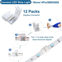 Load image into Gallery viewer, LED Light Strip Connectors, 10Mm Unwired 4 Pin RGB LED Lights Connectors Kit, 12 Gapless Connectors, 6 L Shape Connectors for SMD 5050 Multicolor LED Strip 12V-24V with 20 Wire Clips, Open Tool
