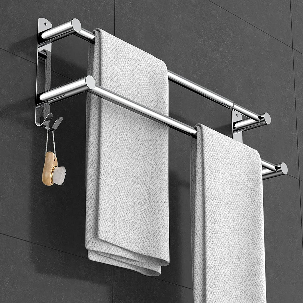 Stretchable 45-75 Cm(17-30 Inches) Towel Bar for Bathroom Kitchen Hand Towel Holder Dish Cloths Hanger SUS304 Stainless Steel RUSTPROOF Wall Mount No Drill Sdjustable (Two BAR)