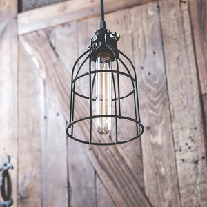 Cylinder Metal Wire Hanging Pendant Light Cage, Lamp Shade, Bulb Cover Guard, Ceiling Fan Globe Replacement, Lighting Fixture - Industrial Vintage DIY Project - Set of 2 - Black