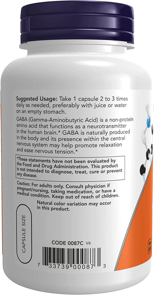 Supplements, GABA (Gamma-Aminobutyric Acid)500 Mg + B-6, 100 Count, Veg Capsules