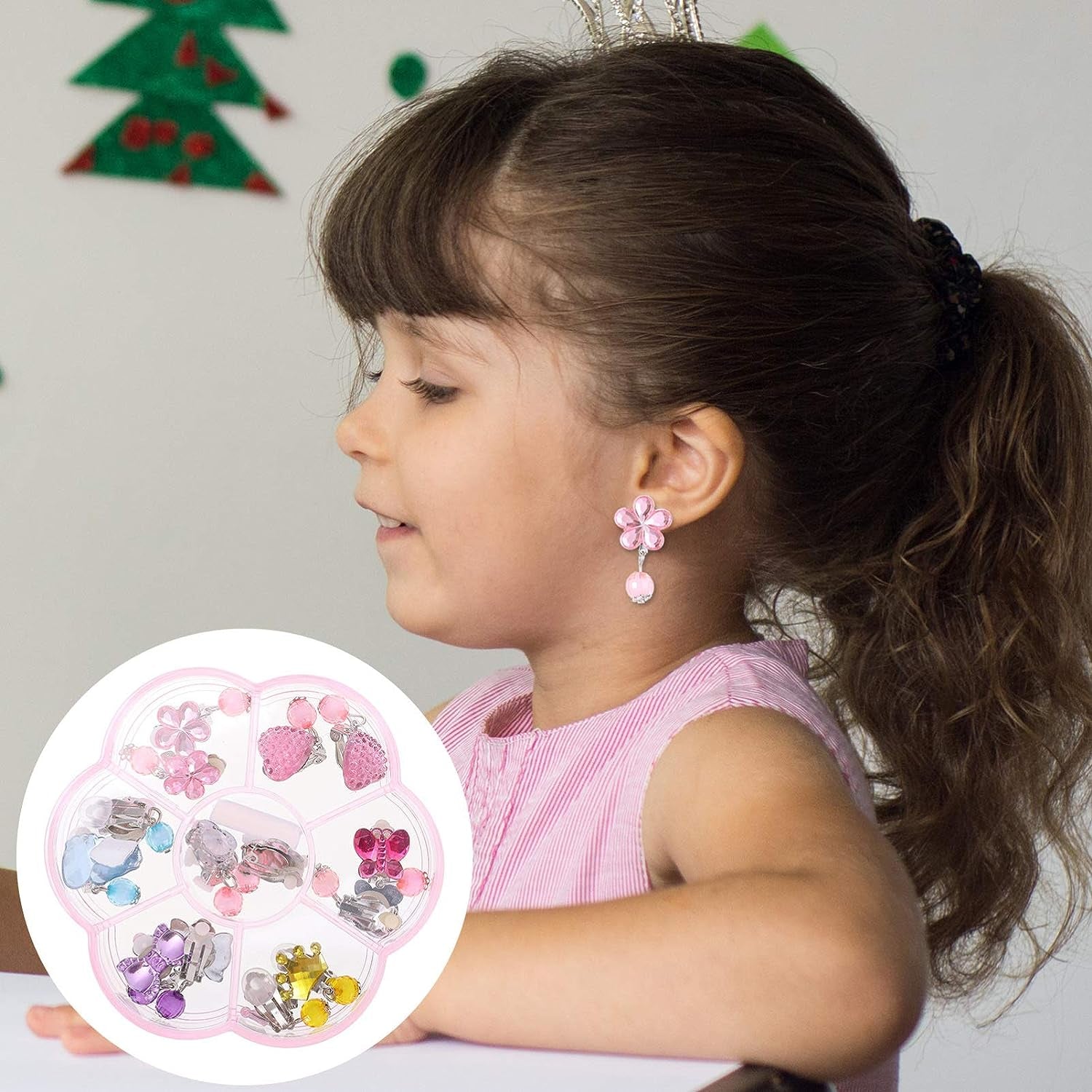 Clip on Earrings Princess Play Jewelry Earrings Set Resin Acrylic Clipon Earring Cartoon Dangle Eardrop for Little Girls Birthday Gift