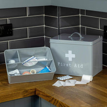 Load image into Gallery viewer, Industrial First Aid Box - Vintage Style 2-Tier Steel Medicine Storage Organiser - Grey
