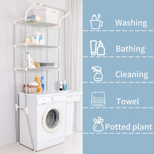 Load image into Gallery viewer, 3-Tier Adjustable Washing Machine Rack over Toilet Bathroom Organizer above Washer Dryer Storage Shelf Space Saving Rack, White
