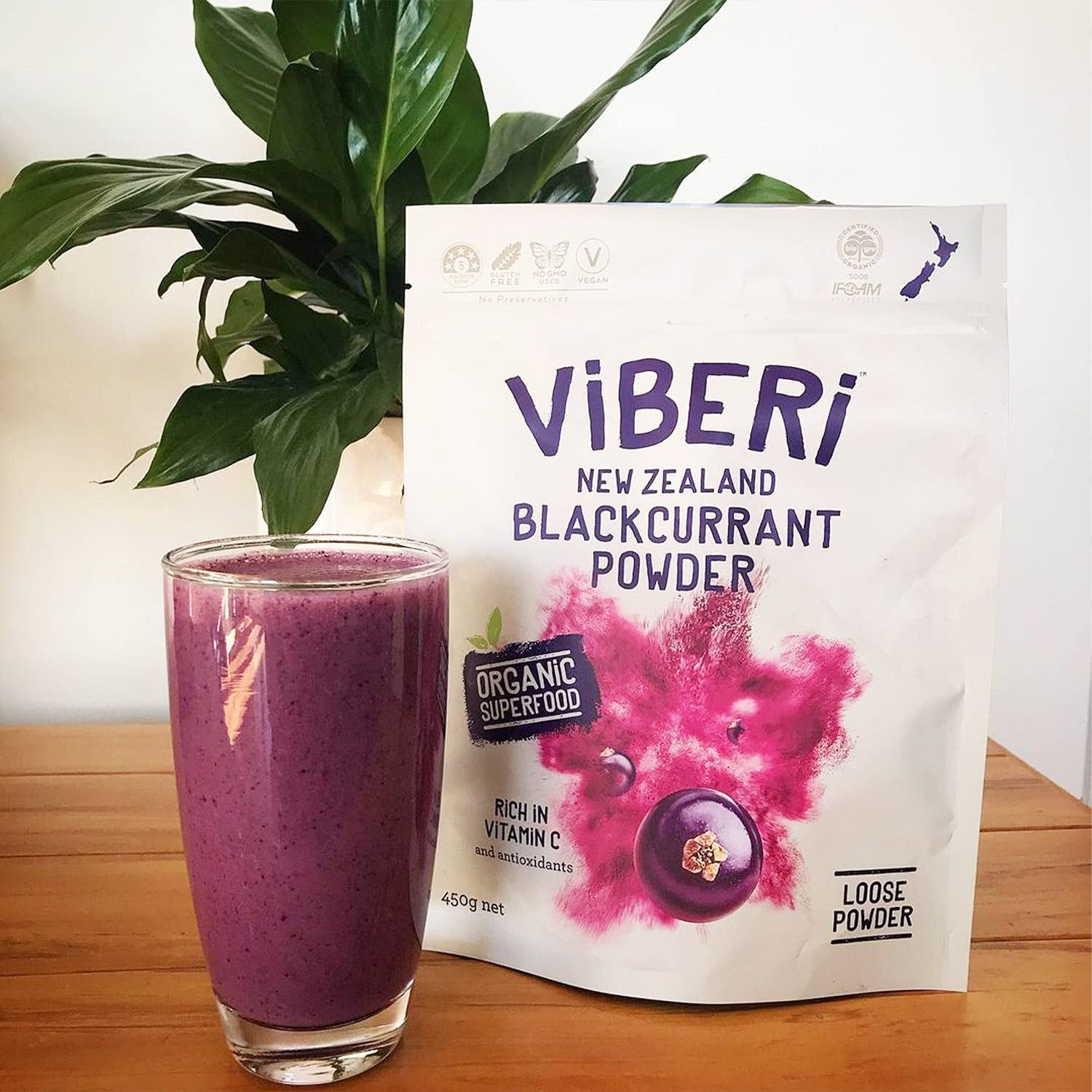 NZ Organic Blackcurrant Powder 450G (Loose Powder) Vitamin C Antioxidants Ideal for Smoothies & Training Plans