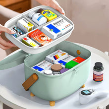 Load image into Gallery viewer, Medicine Storage Box, Plastic Oval Double Layers Multi Grid Large Capacity Medical Box Organizer with 360 Degree Rotation Lock for Home Dorm(Green)
