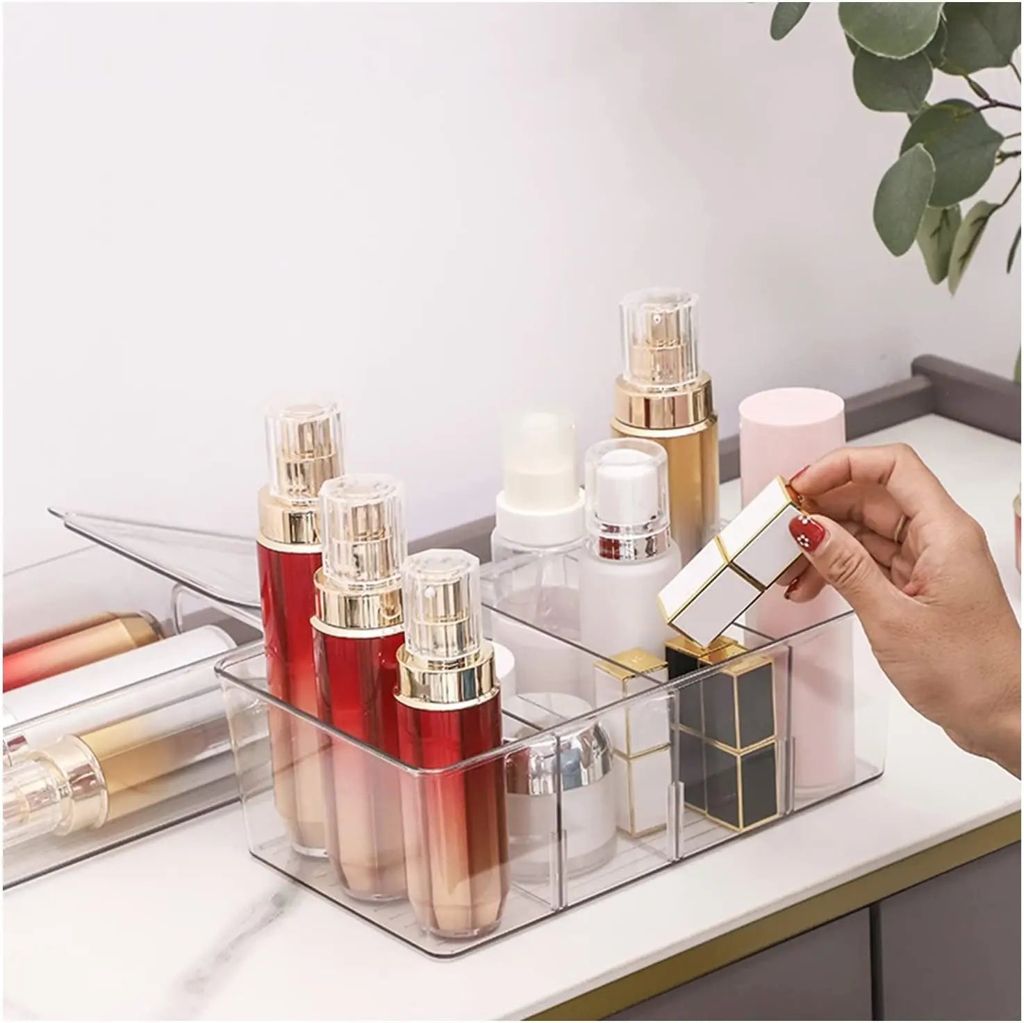 2 Pack Plastic Food Storage Containers Bins, Stackable Bathroom Kitchen Pantry Drawer Makeup Organisers Bins, Food Storage Bag Tea Box, Storage Baskets & Bins, Fridge Storage Organiser Containers (2)