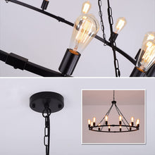 Load image into Gallery viewer, Pendant Light Modern Farmhouse Chandelier Rustic Metal Wagon Wheel Lighting Black 12 Lights
