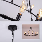 Pendant Light Modern Farmhouse Chandelier Rustic Metal Wagon Wheel Lighting Black 12 Lights