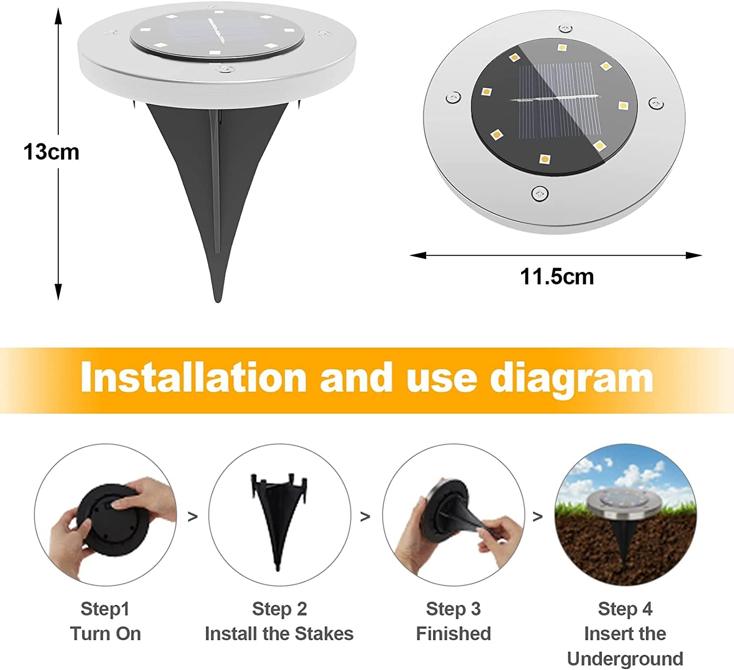 12Pack Solar Garden Light, Waterproof Solar Ground Disk Light, Outdoor Garden LED Solar Ground Lights for Pathway/Patio/Walkway/Path/Driveway/Lawn/Landscape Lighting (Warm)